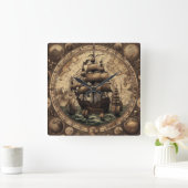 Ancient Pirate Segelschiff 1 Quadratische Wanduhr (Zuhause)