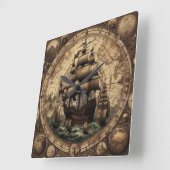 Ancient Pirate Segelschiff 1 Quadratische Wanduhr (Winkel)