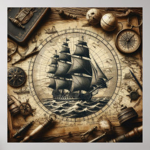 Ancient Pirate Segelschiff 4 Poster