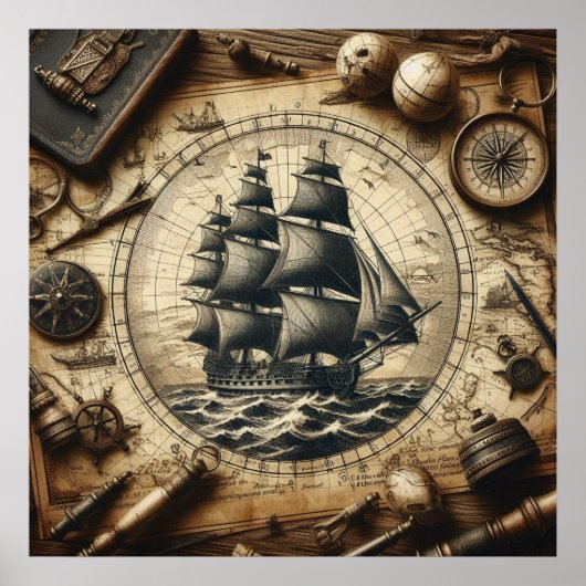 Ancient Pirate Segelschiff 4 Poster (Vorne)