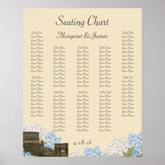 Ancient Rome Blue Hydrangea Seating Chart Poster (Vorne)