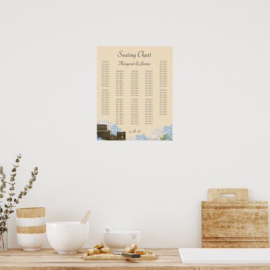 Ancient Rome Blue Hydrangea Seating Chart Poster (Küche)