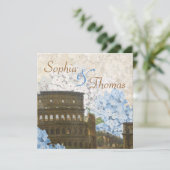 Ancient Rome Blue Hydrangea Wedding Einladung (Stehend Vorderseite)