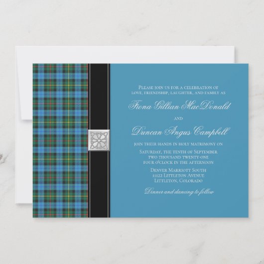 Ancient Smith Blue Tartan Wedding Einladung (Vorderseite)