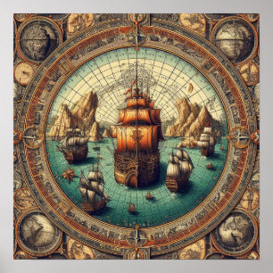 Ancient Spanish Sailing Ship, Karte 3 Poster