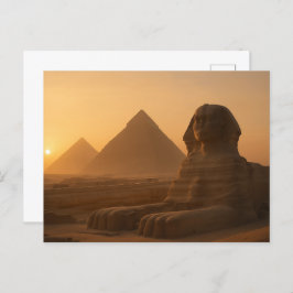 Ancient Sphinx Golden Postcard Pyramid Sunset Postkarte