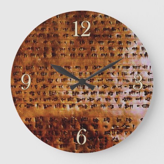 Ancient Sumerian Cuneiform Designer Clock Große Wanduhr (Vorderseite)