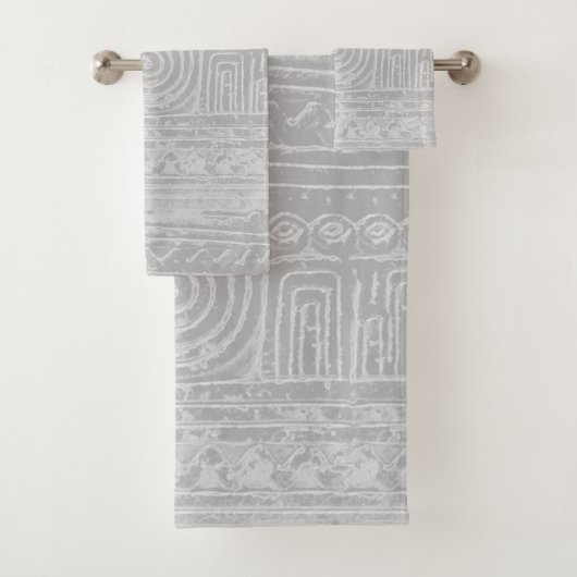 Ancient Sumerian Mesopotamian Muster Grau Badhandtuch Set (Insitu)