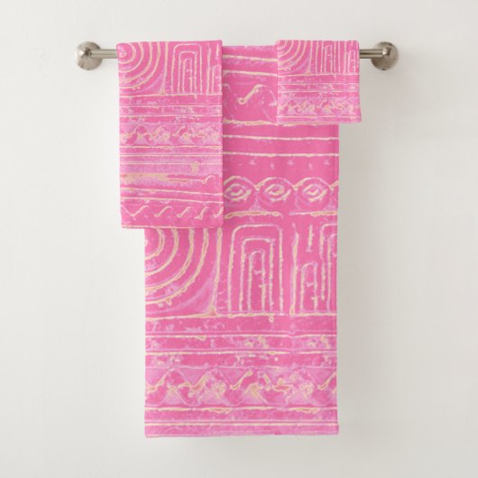 Ancient Sumerian Mesopotamian Muster Pink Badhandtuch Set (Insitu)