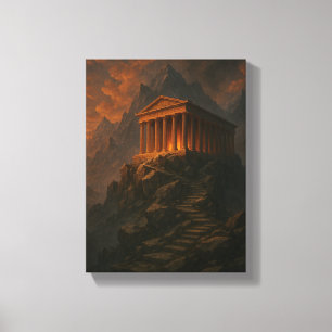 Ancient Temple on Rocky Mountains at Sunset Glow Leinwanddruck