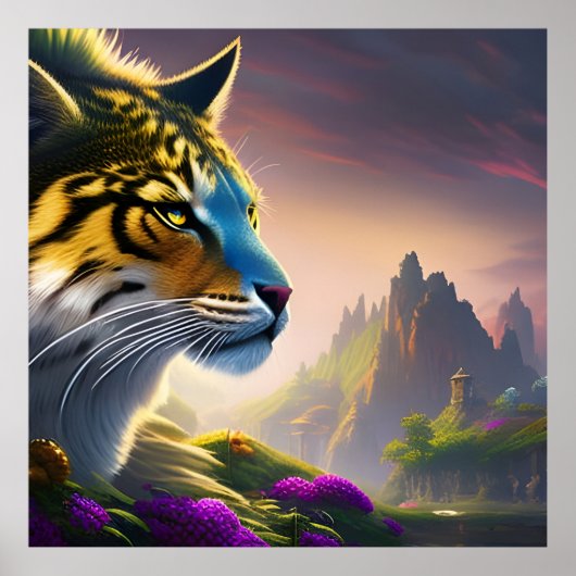 Ancient Tiger Surveys Königreich, Purple Flowers Poster (Vorne)