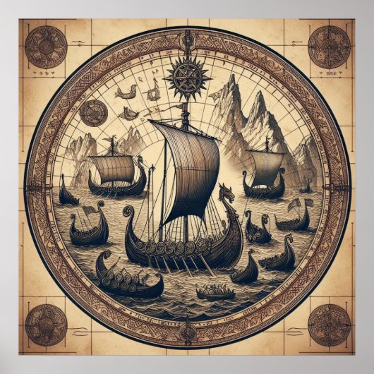 Ancient Viking Sailing Ships 4 Poster (Vorne)