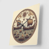 Ancient Viking Segelschiffe 3 Quadratische Wanduhr (Winkel)