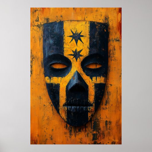 Ancient Warrior Mask - mesoamerikanischer Stammess Poster (Vorne)