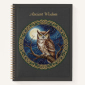Ancient Wisdom Embroidered Owl & Moon Celestial Notizblock (Vorderseite)