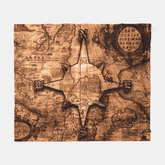 Ancient World Traveller - Map & Compass Rose Fleecedecke (Vorderseite (Horizontal))