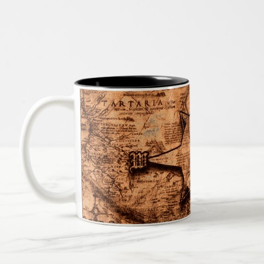 Ancient World Traveller - Map & Compass Rose Zweifarbige Tasse (Links)