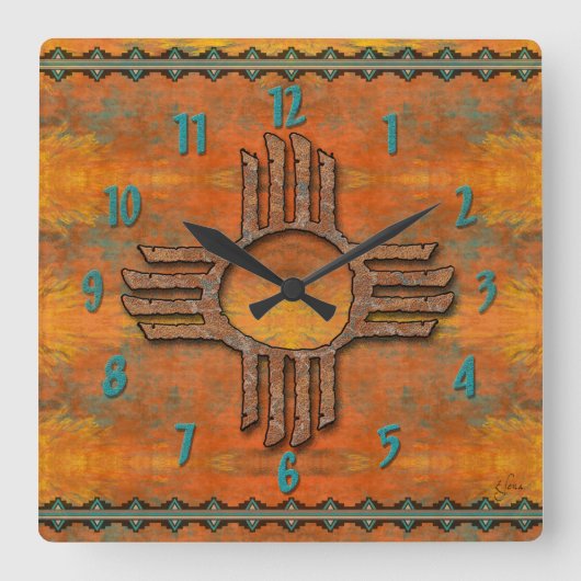 Ancient Zia Quadratische Wanduhr (Vorderseite)