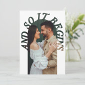 And So It Begins Retro Arch Photo Wedding Save The Date (Stehend Vorderseite)