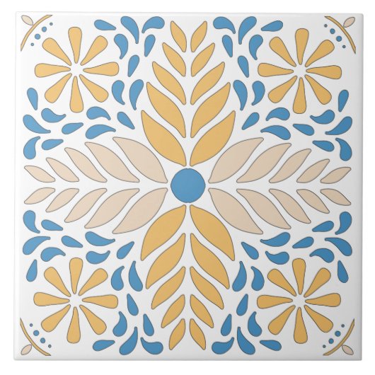 Andalouse Orange Blue Pink Floral Mediterranes Fliese (Vorderseite)