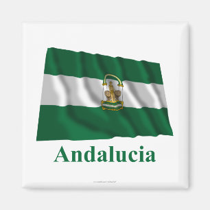 Andalucía wellenartig bewegende Flagge mit Namen Magnet