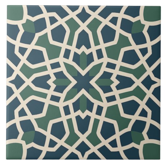 Andalusian Maze: Green & Blue Geometry Tile Fliese (Vorderseite)