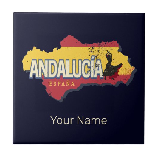 Andalusien Spanien Retro Karte Vintag Flamenco Fliese (Vorderseite)