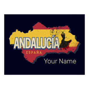 Andalusien Spanien Retro Karte Vintage Flamenco Ur Poster