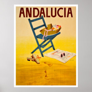Andalusien Strand,Spanien,Sommerhut auf Stuhl, vin Poster