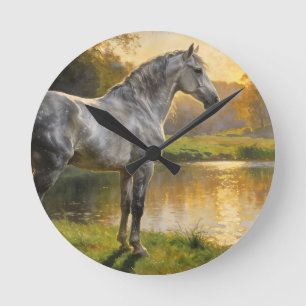 Andalusischer Hengst am See Runde Wanduhr
