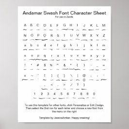 Andamar Swash Schriftart Character Sheet for Zazzl Poster