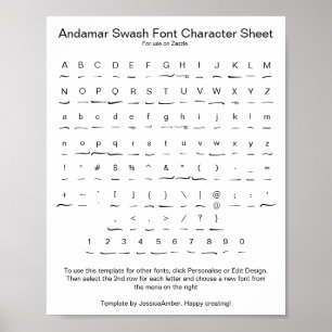 Andamar Swash Schriftart Character Sheet for Zazzl Poster