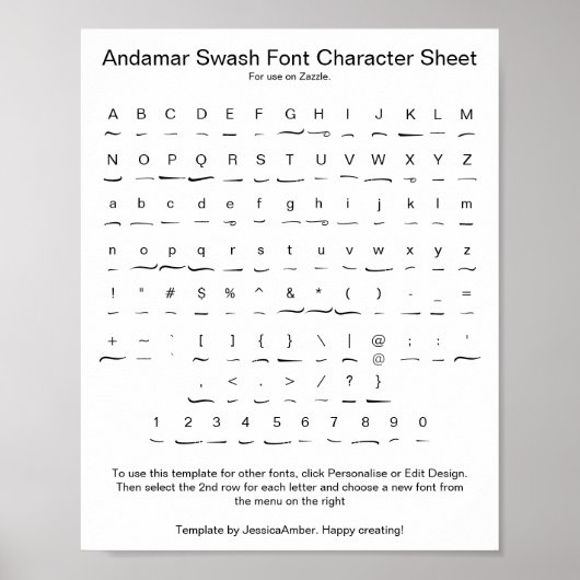 Andamar Swash Schriftart Character Sheet for Zazzl Poster (Vorne)