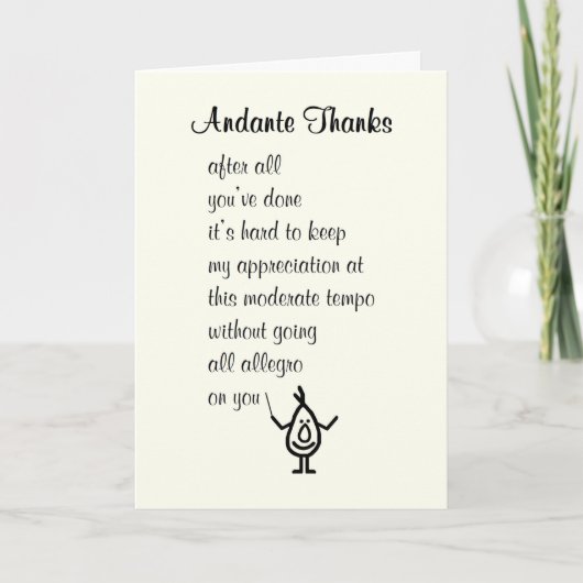 Andante danke einem lustigen Danke, Gedicht (Vorderseite)