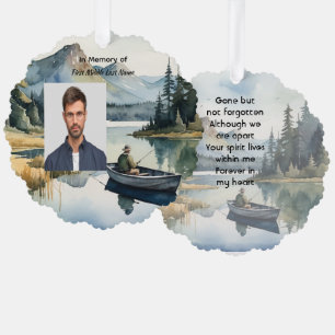 Andenken an einen Angelsee im Boot Ornament Karte