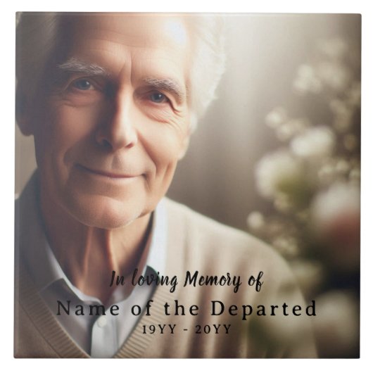 Andenken-Foto mit Namen und Daten in Schwarz "In L Fliese (Vorderseite)