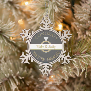 Andenken-Verlobungs-Schneeflocken-Bilderrahmen-Orn Schneeflocken Zinn-Ornament