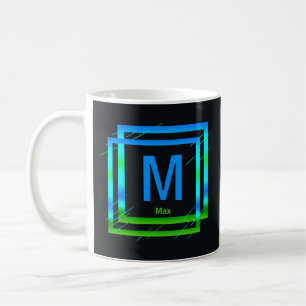 Ändere Anfangsbuchstabe Name Blau Grüne Quadrate M Kaffeetasse