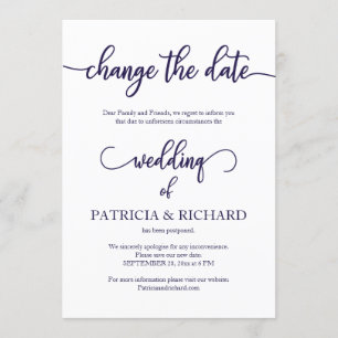 Ändere das Datum Hochzeit verschoben Navy Blue Sch Einladung