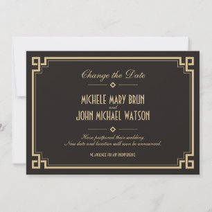 Ändere das Datum Retro-Rahmen Art Deco Dark Card Save The Date