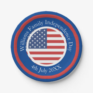 Ändere Namen Text USA-Flagge Unabhängigkeitstag 4. Pappteller
