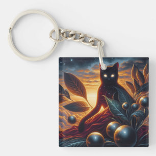 Andere Welt Katze aus Sternen: Surreales Kunstwerk Schlüsselanhänger