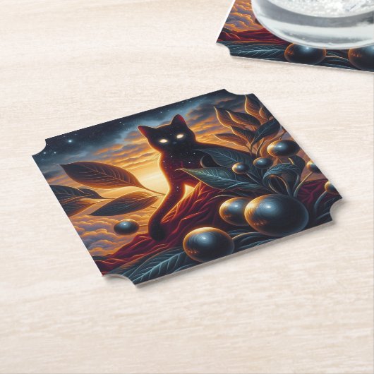 Andere Welt Katze aus Sternen: Surreales Kunstwerk Untersetzer (angewinkelt)