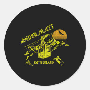 Andermatt Schweiz Retro Skiing T-Shirt Runder Aufkleber