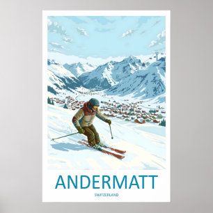 Andermatt Schweiz Ski Druck Vintage Reise Poster