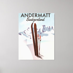 Andermatt Schweiz Skiposter Reiseprint. Leinwanddruck
