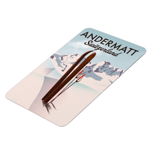 Andermatt Schweiz Skiposter Reiseprint. Magnet (Linke Seite)