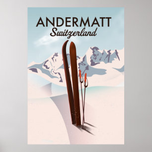 Andermatt Switzerland ski poster travel print.