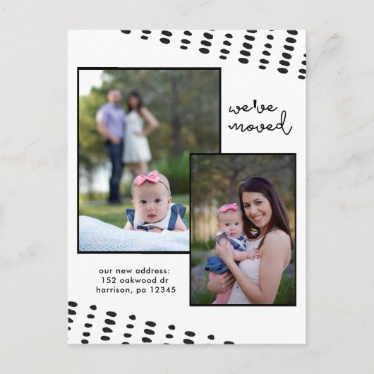 Ändern der Adresse Doppelte Foto Schwarz und Weiß Ankündigungspostkarte (Vorderseite)