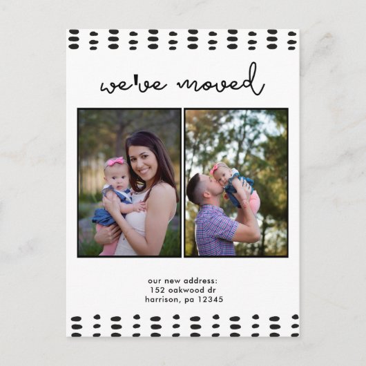 Ändern der Adresse Doppelte Foto Schwarz und Weiß Ankündigungspostkarte (Vorderseite)